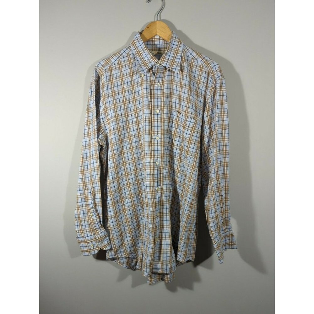 Peter Millar 100% Linen Plaid Long Sleeve Button Down Shirt Men Size‎ M
